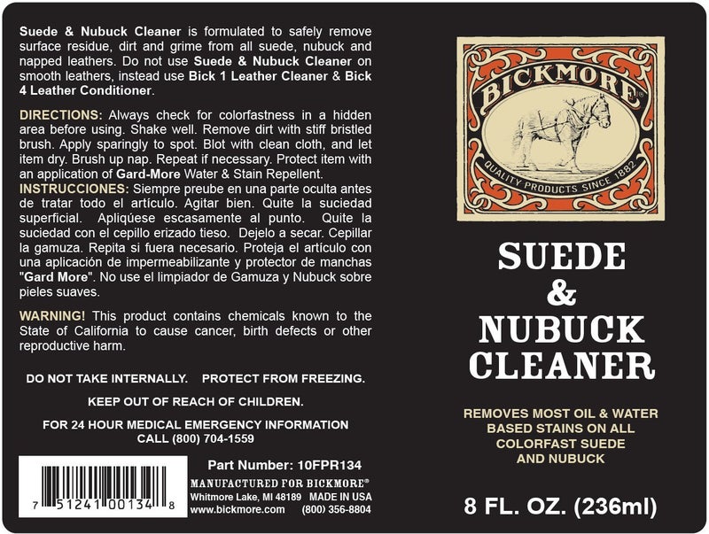 Bickmore Suede & Nubuck Cleaner - Remove Water Dirt Oil Stains From Shoes Boots Purses Handbags & More 8 fl oz - Image 2
