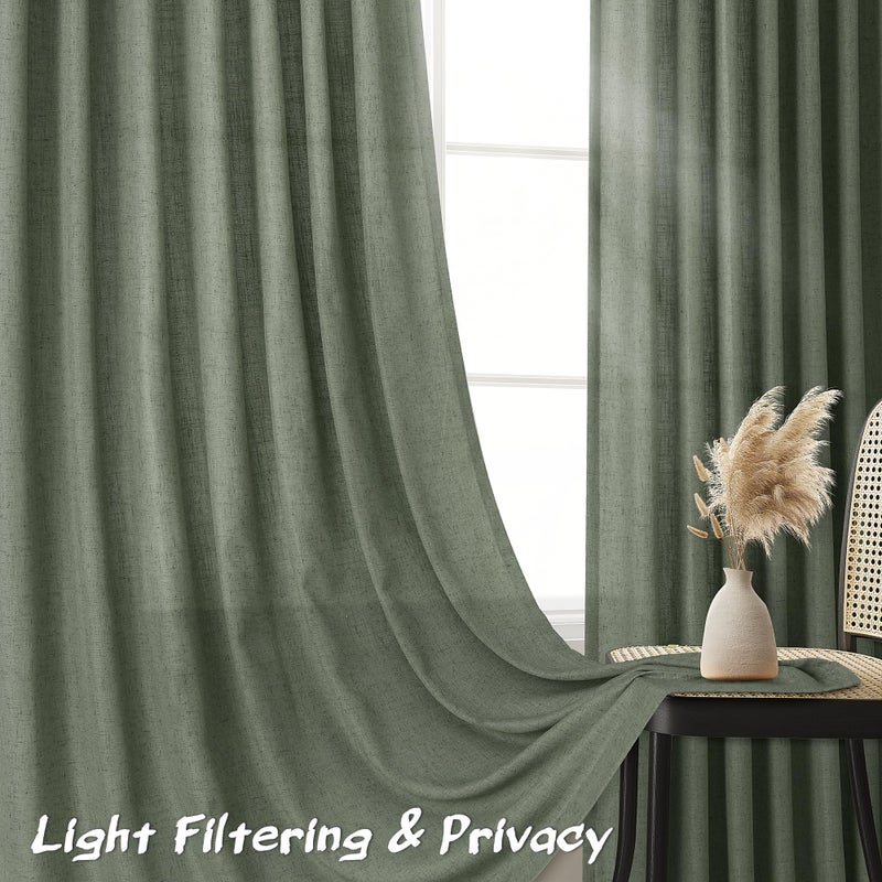 Joywell Olive Green Curtains 84 Inches Long for Living Room Bedroom Semi Sheer Linen Drapes Window Light Filtering Neutral Boho Curtain 2 Panels Hook Belt Back Tab Rod Pocket Emerald Dark Green - Image 5