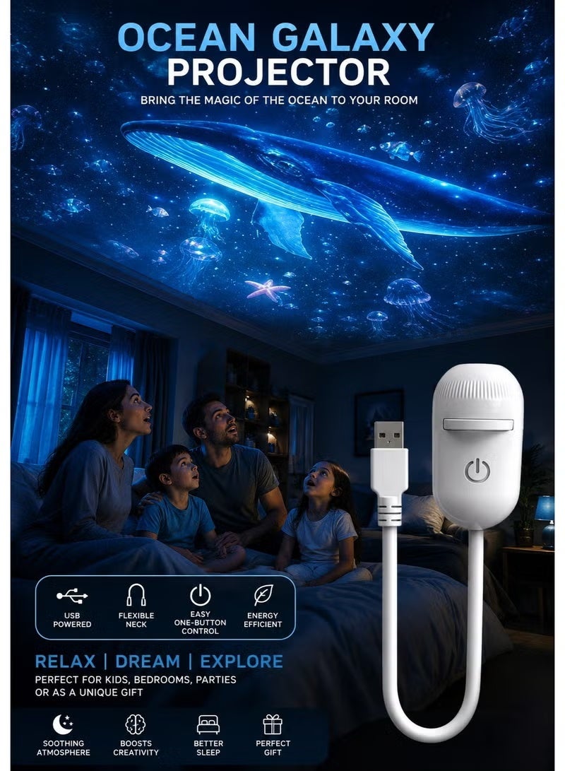 Gulf Trend Ocean Galaxy Projector Night Light – USB Powered Starry Sky & Ocean Wave Lamp with Flexible Neck, One Button Control, Portable Ambient Light for Bedroom, Kids Room, Party & Home Decor - Image 1