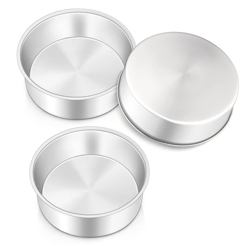 Herogo Cake Tin 6 Inch Round Cake Tins Set of 3 Stainless Steel Deep Pan Mold for Birthday Wedding Christmas 5cm Depth  Leakproof Durable  Dishwasher Safe