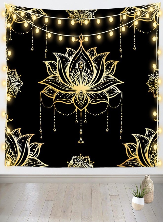 Loccor Spiritual Lotus Tapestry 60''x40'' Black and Gold Psychedelic Meditation Lotus Wall Hanging Mandala Tapestries for Bedroom and Living Room Zen Boho Wall Art Decor - Image 1