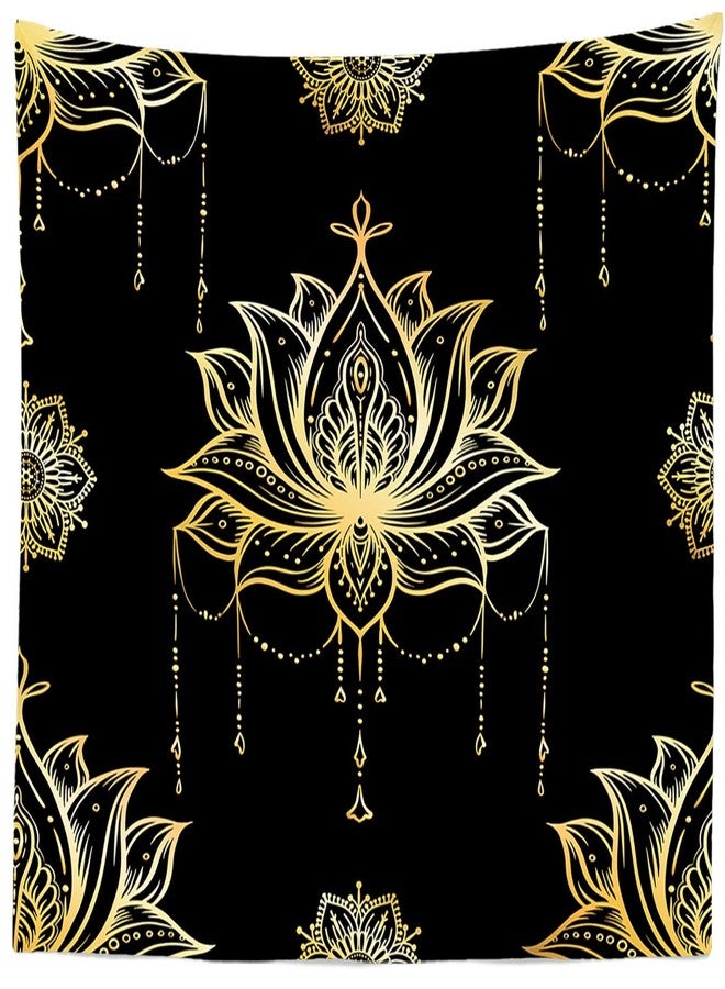 Loccor Spiritual Lotus Tapestry 60''x40'' Black and Gold Psychedelic Meditation Lotus Wall Hanging Mandala Tapestries for Bedroom and Living Room Zen Boho Wall Art Decor - Image 4