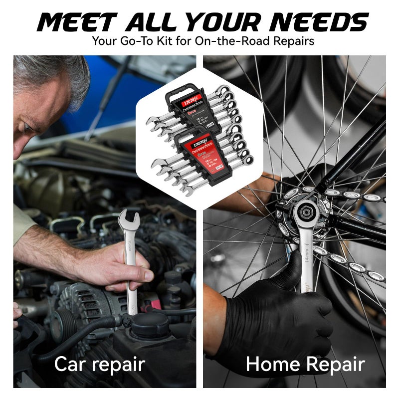 DISEN 10Pcs Ratcheting Wrench Set SAE & Metric Ratchet Wrench Set with Rack Organizer, Premium CR-v Steel, 12 Point, 72 Teeth,Box End and Open End Ratcheting Wrench Set,Metric 10-15mm&SAE 3/8''-5/8'' - Image 3