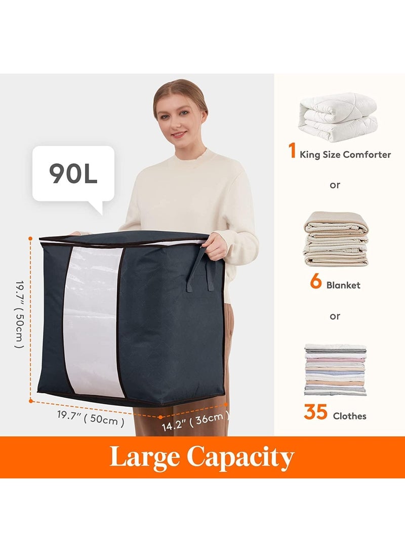 YelaJoy Storage Bags, Large Capacity, 3-Pack Extra Thick Fabric Organizers, with Reinforced Handles & Sturdy Zipper for Comforters, Blankets, Seasonal Clothes, Bedding (Grey) - Image 3