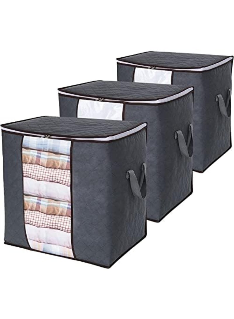 YelaJoy Storage Bags, Large Capacity, 3-Pack Extra Thick Fabric Organizers, with Reinforced Handles & Sturdy Zipper for Comforters, Blankets, Seasonal Clothes, Bedding (Grey) - Image 1