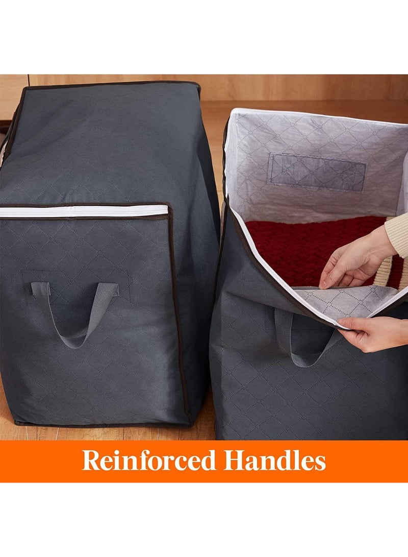 YelaJoy Storage Bags, Large Capacity, 3-Pack Extra Thick Fabric Organizers, with Reinforced Handles & Sturdy Zipper for Comforters, Blankets, Seasonal Clothes, Bedding (Grey) - Image 4
