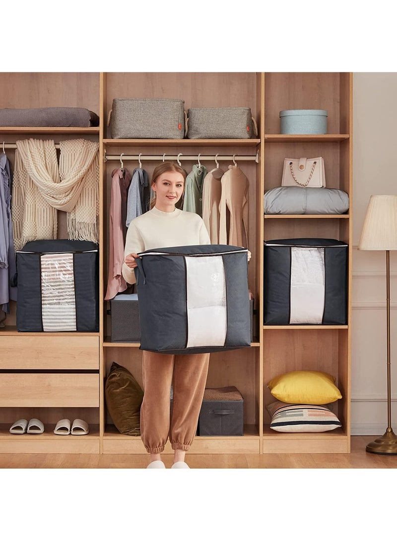 YelaJoy Storage Bags, Large Capacity, 3-Pack Extra Thick Fabric Organizers, with Reinforced Handles & Sturdy Zipper for Comforters, Blankets, Seasonal Clothes, Bedding (Grey) - Image 2