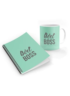 Designer Printed Coffee Mug + A5 Spiral Notebook Memo Notepad Journal Personalised Combo Gift Set Girl Boss -Green