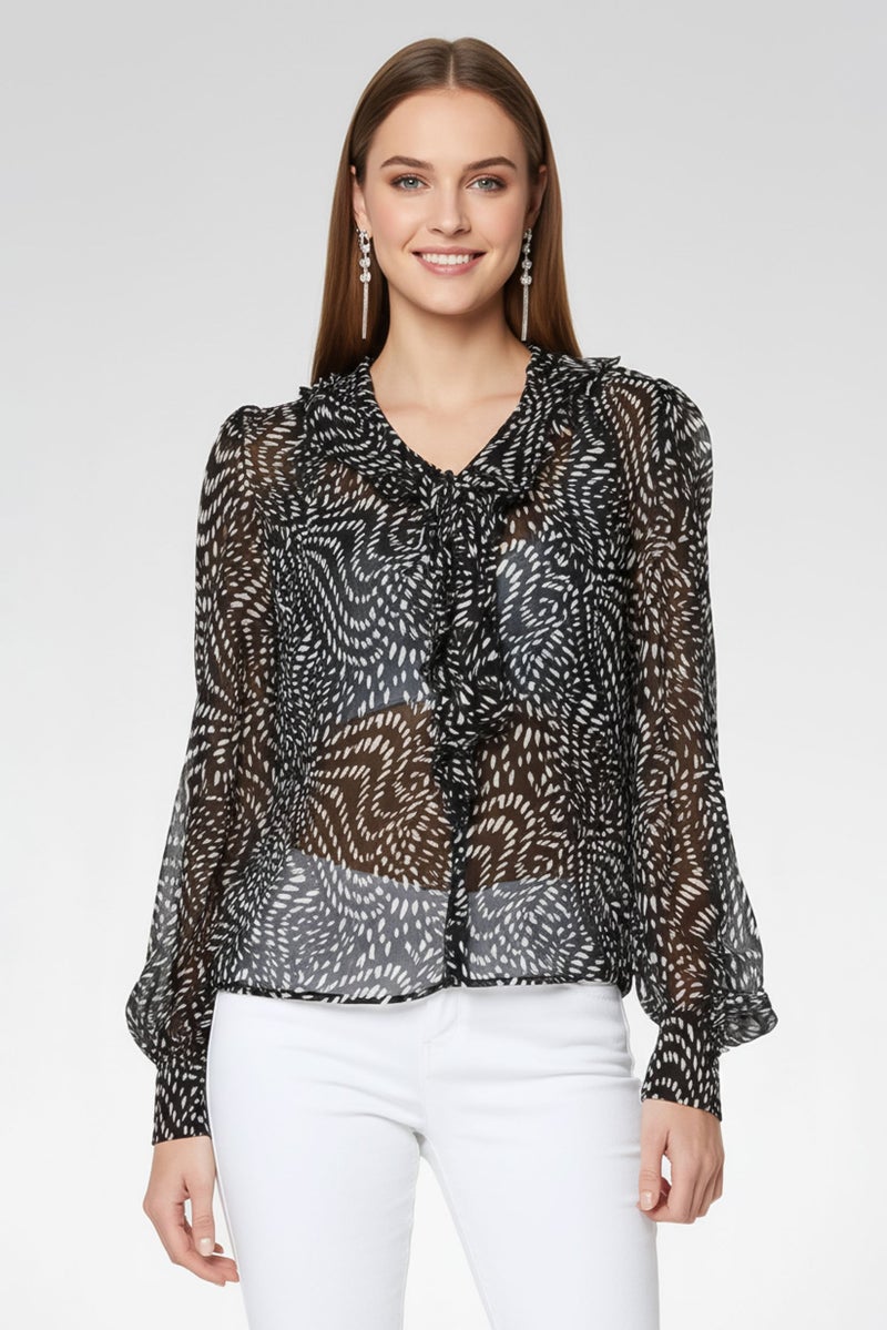 PINKO Women V-Neck Long Sleeve Allover Pattern Blouse, Multicolor - Image 5