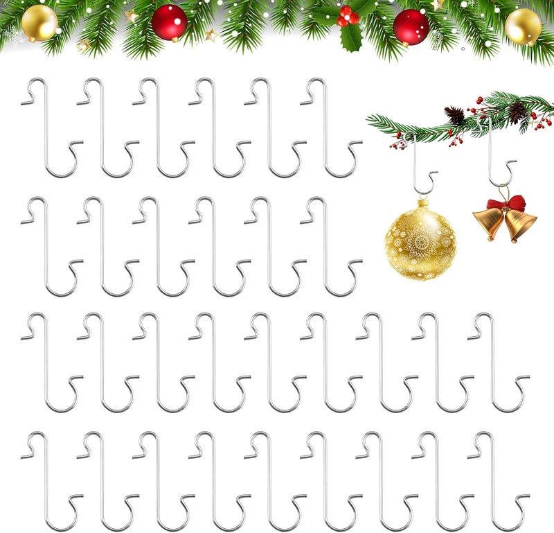 SythorYang Ornament Hooks, 100 Pcs Silver Christmas Ornament Hooks for Chrismas Trees, Metal Wire Chrismas Tree Hooks, Ornament Hangers, Christmass Trees Ornaments for Xmas Christmas Party Balls Decorations - Image 1