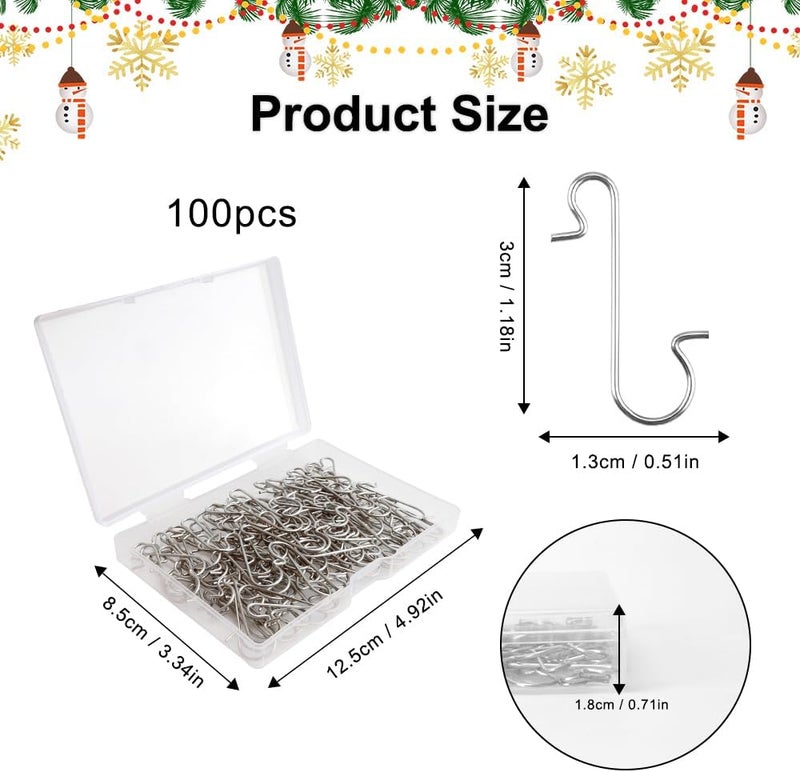 SythorYang Ornament Hooks, 100 Pcs Silver Christmas Ornament Hooks for Chrismas Trees, Metal Wire Chrismas Tree Hooks, Ornament Hangers, Christmass Trees Ornaments for Xmas Christmas Party Balls Decorations - Image 3
