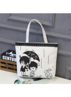 Womens Canvas Shoulder Bag Artistic Casual Tote Shopping Satchel White-Umbrella Love