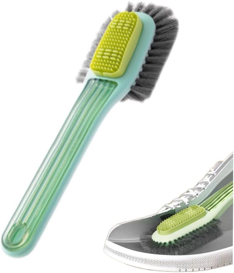 KASTWAVE Dual-Head Shoe Cleaner Brush with Soft & Stiff Bristles, Long Handle Sneaker Cleaning Brush for Internal/External Use, Ergonomic White Mesh Scrubber for All Shoes - Image 1