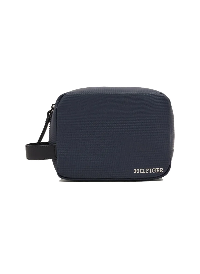 TOMMY HILFIGER Men's Hilfiger Monotype Logo Pique Small Washbag -  Pique textured finish, Blue