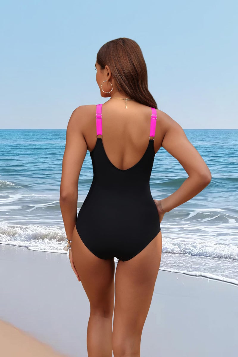 Holipick Hot Pink Black Women Tummy Control One Piece Swimsuit - Push Up Bathing Suit Full Coverage Slimming Swimwear XL - Image 3