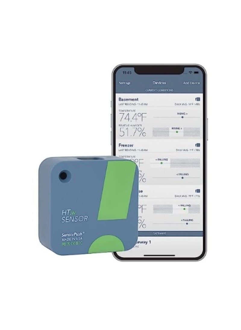 SensorPush HT.w Wireless Thermometer/Hygrometer Water-Resistant for iPhone/Android. USA Made Indoor/Outdoor Humidity/Temperature/Dewpoint/VPD Monitor/Logger. Smart Sensor with Alerts