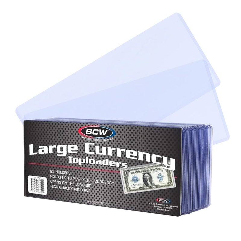 BCW Large Bill Currency Topload Holder - Pack of 25 | Clear Rigid PVC, Archival Quality Protection for Collectible Currencies | Numismatic Supplies for Collectors | Paper Currency Holders - Image 1