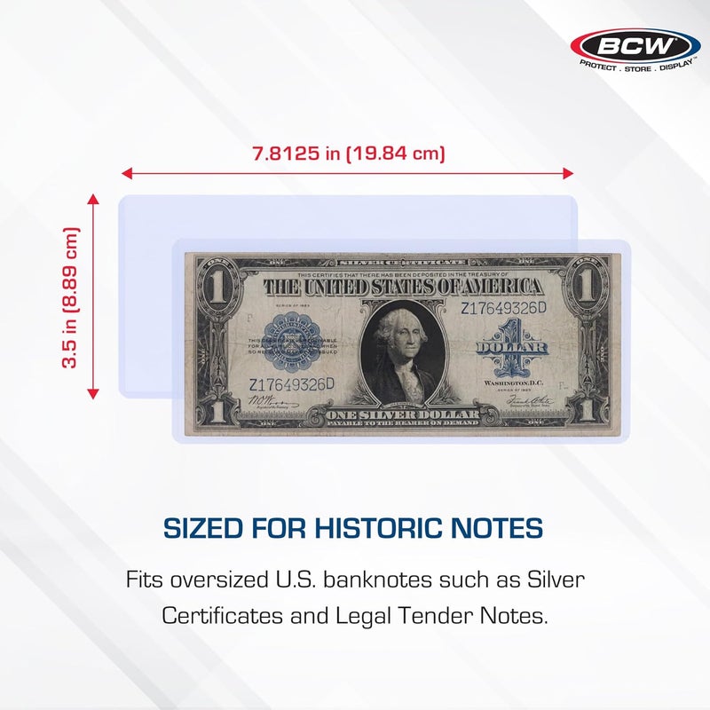 BCW Large Bill Currency Topload Holder - Pack of 25 | Clear Rigid PVC, Archival Quality Protection for Collectible Currencies | Numismatic Supplies for Collectors | Paper Currency Holders - Image 3