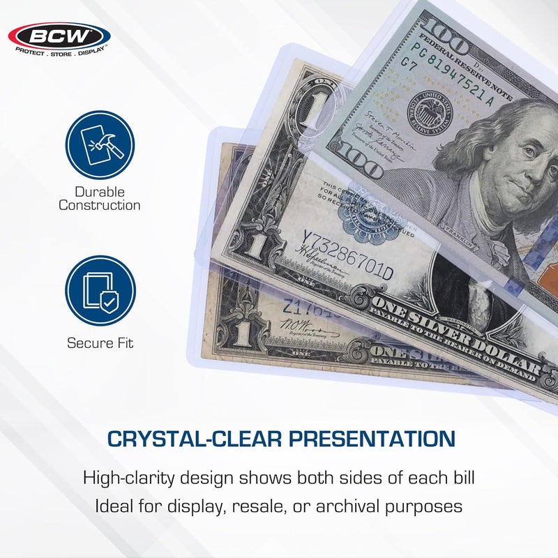 BCW Large Bill Currency Topload Holder - Pack of 25 | Clear Rigid PVC, Archival Quality Protection for Collectible Currencies | Numismatic Supplies for Collectors | Paper Currency Holders - Image 4