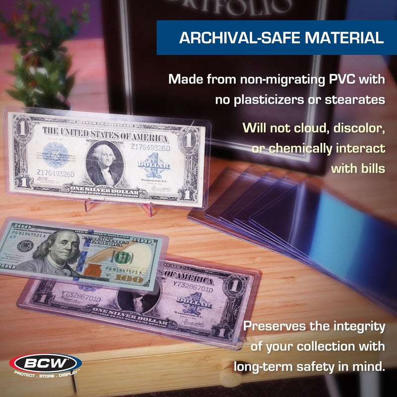BCW Large Bill Currency Topload Holder - Pack of 25 | Clear Rigid PVC, Archival Quality Protection for Collectible Currencies | Numismatic Supplies for Collectors | Paper Currency Holders - Image 5