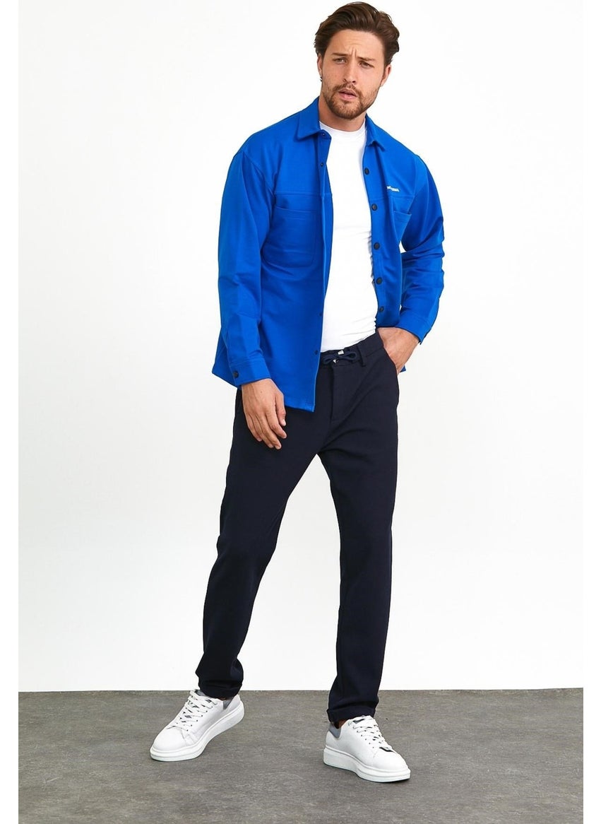 Odelon Snap Detail Slim Fit Sweatshirt Men's Saxe Outer Shirt  - Image 1