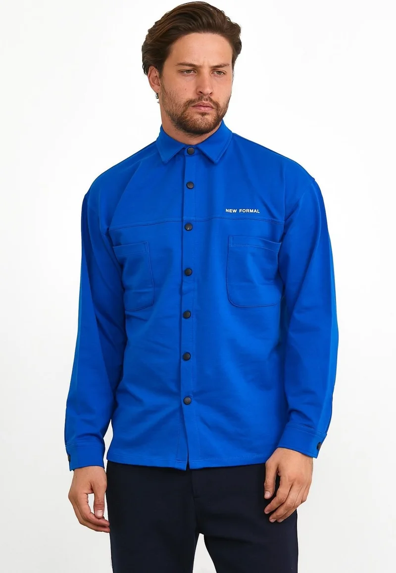 Odelon Snap Detail Slim Fit Sweatshirt Men's Saxe Outer Shirt