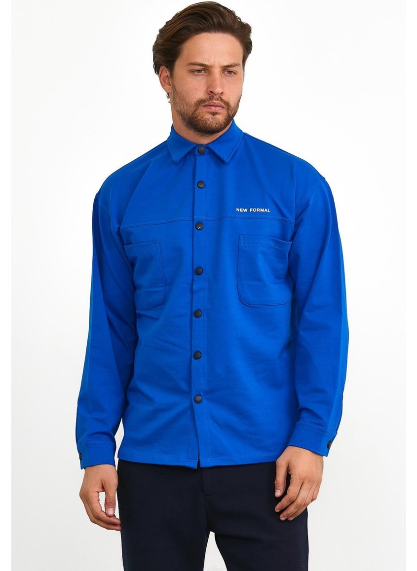 Odelon Snap Detail Slim Fit Sweatshirt Men's Saxe Outer Shirt  - Image 3