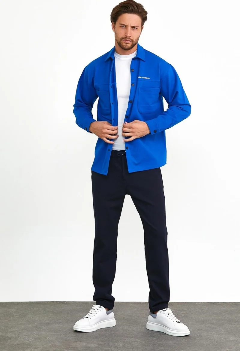 Odelon Snap Detail Slim Fit Sweatshirt Men's Saxe Outer Shirt