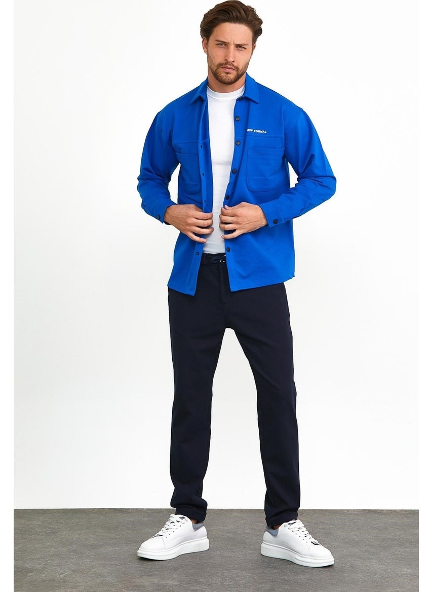 Odelon Snap Detail Slim Fit Sweatshirt Men's Saxe Outer Shirt  - Image 5