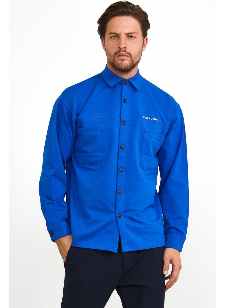 Odelon Snap Detail Slim Fit Sweatshirt Men's Saxe Outer Shirt  - Image 2