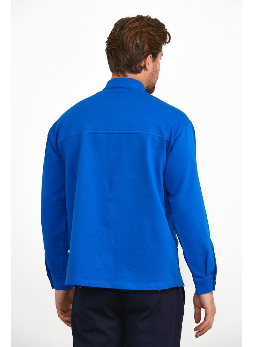 Odelon Snap Detail Slim Fit Sweatshirt Men's Saxe Outer Shirt  - Image 4
