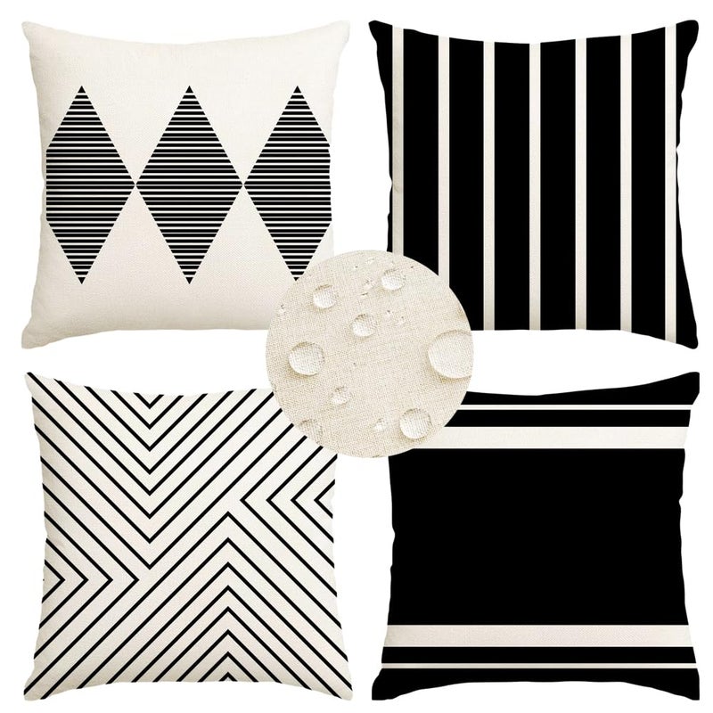 RABUSOFA Outdoor Pillows Waterproof,20x20 inch Black and White Boho Set of 4 for Patio Furniture,Sunbrella Outdoor Pillow Covers for Couch(no Insert) - Image 1