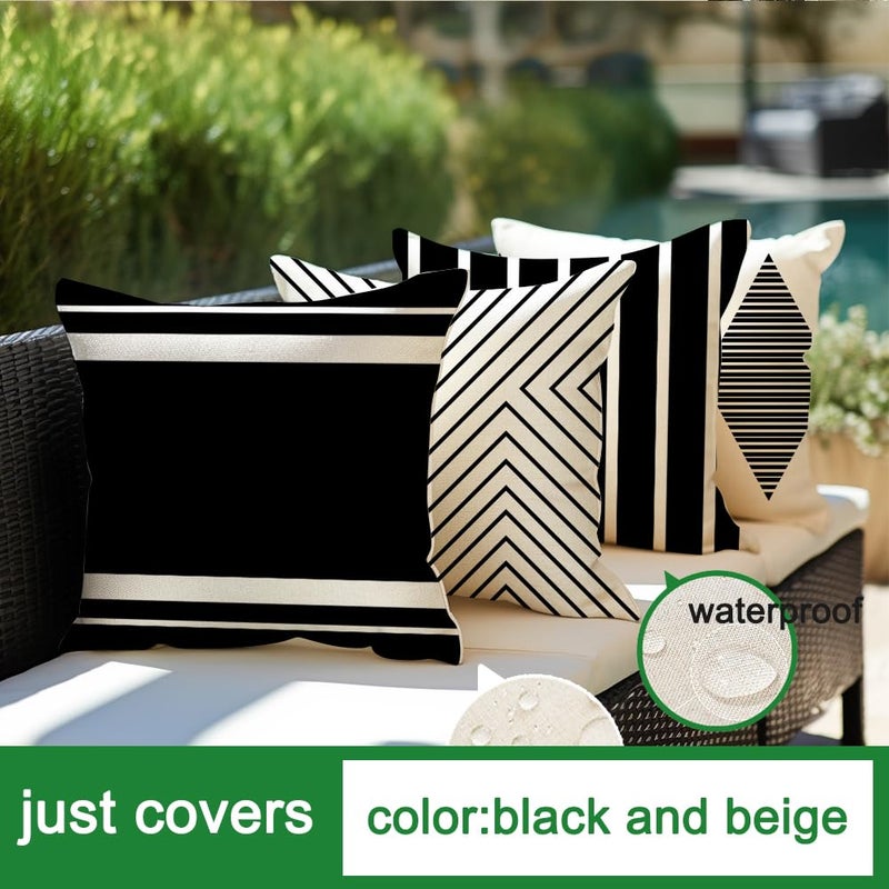 RABUSOFA Outdoor Pillows Waterproof,20x20 inch Black and White Boho Set of 4 for Patio Furniture,Sunbrella Outdoor Pillow Covers for Couch(no Insert) - Image 4