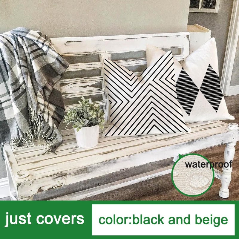 RABUSOFA Outdoor Pillows Waterproof,20x20 inch Black and White Boho Set of 4 for Patio Furniture,Sunbrella Outdoor Pillow Covers for Couch(no Insert) - Image 5