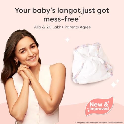 SuperBottoms DryFeel Baby Langot 0-6 months l Organic Cotton Modern Baby Nappy l Mess-free Langot with Gentle Elastics l Super DryFeel Top Layer l Diaper-free Time Essential | 12 Pack - Image 4