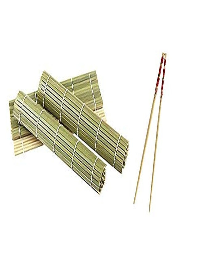 Craftacious Natural Bamboo Sushi Mat Cum Table Place Mat with Chopsticks (Sushi Mat with Bamboo Chopsticks, Pack of 2 Mat & 2 Pair Chopstics) - Image 1