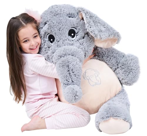 IKASA Giant Elephant Stuffed Animal Plush Toys Soft Gifts Gray 39 inches - Image 1