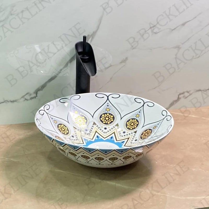 B BACKLINE حوض غسيل سيراميك بباكلاين على الطاولة بتصميم مغربي 16 × 16 × 5 بوصة - Image 4