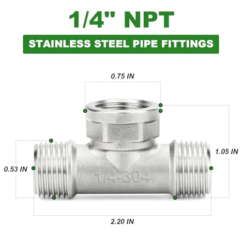 TAISHER 5PCS 304 Stainless Steel Tee Pipe Fittings 14 NPT Male x 14 NPT Female x 14 NPT Male Pipe Fittings Female Branch Tee - Image 3