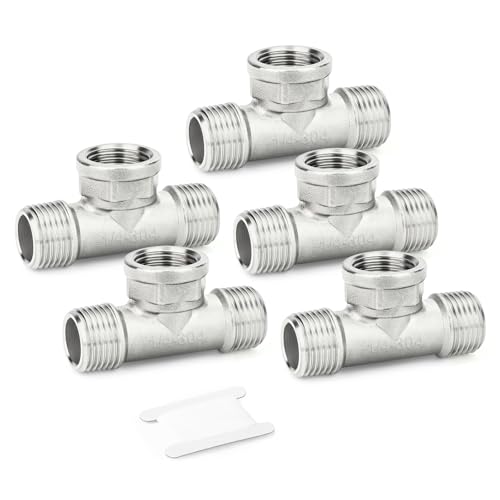 TAISHER 5PCS 304 Stainless Steel Tee Pipe Fittings 14 NPT Male x 14 NPT Female x 14 NPT Male Pipe Fittings Female Branch Tee - Image 1