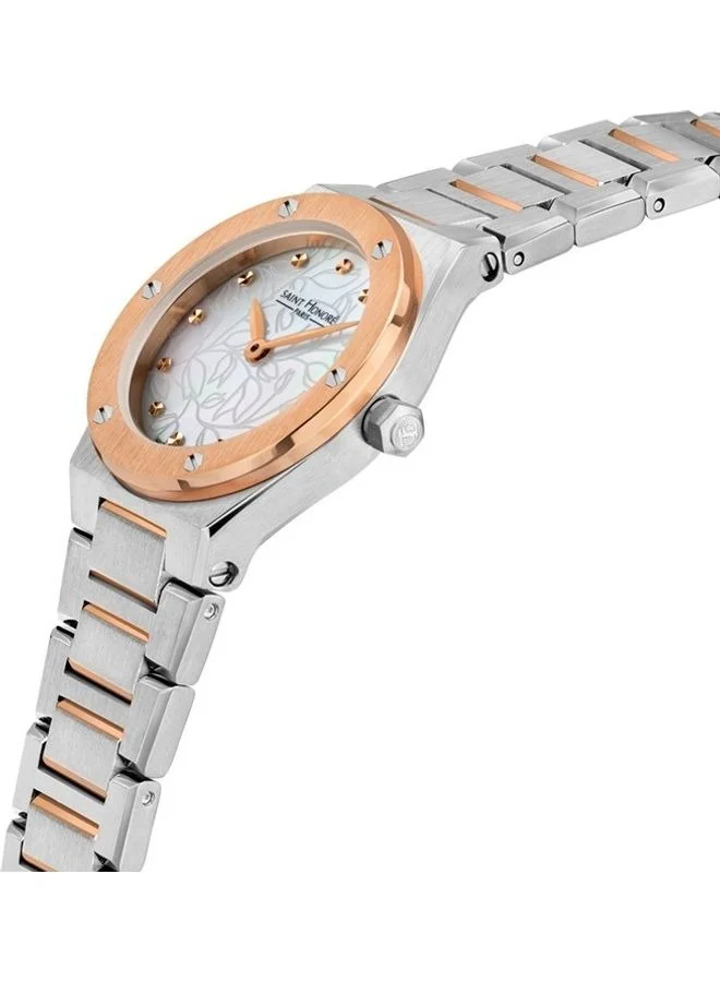سانت هونور New Haussman White Dial Silver Rose Gold Stainless Steel Bracelet Analog Watch For Women 26mm