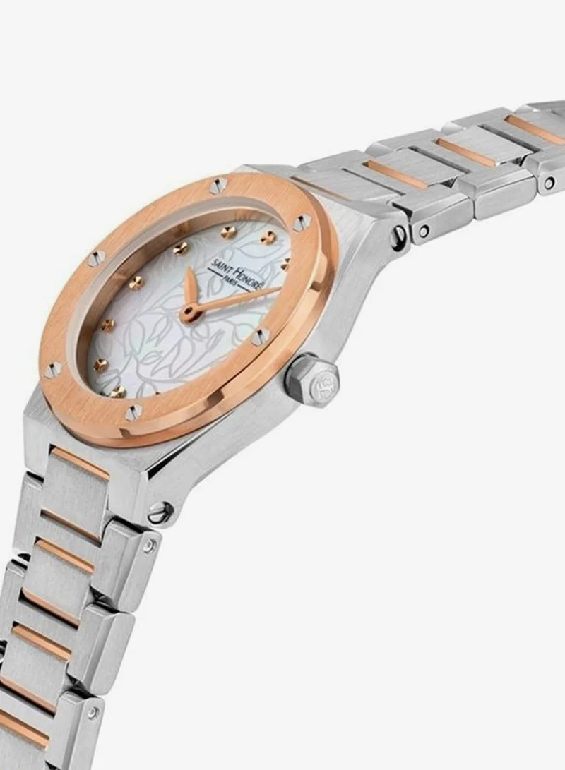 سانت هونور New Haussman White Dial Silver Rose Gold Stainless Steel Bracelet Analog Watch For Women 26mm