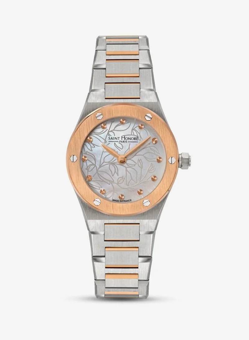 سانت هونور New Haussman White Dial Silver Rose Gold Stainless Steel Bracelet Analog Watch For Women 26mm
