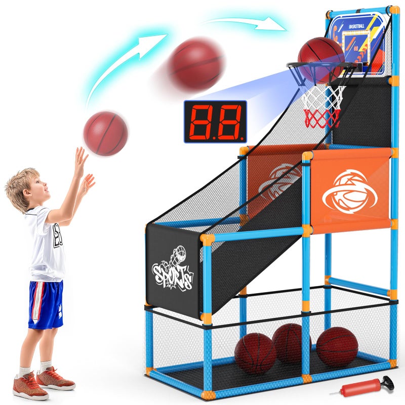 Handwell Arcade Basketball Game Set with Electronic ScoreboardLED Light Carnival Games Boy Toys Basketball Hoop Indoor Outdoor with 4 Balls Air Pump Ideal Sports Toy Gifts for Kids 312 Years Old - Image 2