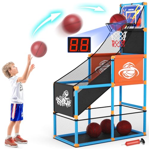 Handwell Arcade Basketball Game Set with Electronic ScoreboardLED Light Carnival Games Boy Toys Basketball Hoop Indoor Outdoor with 4 Balls Air Pump Ideal Sports Toy Gifts for Kids 312 Years Old - Image 1