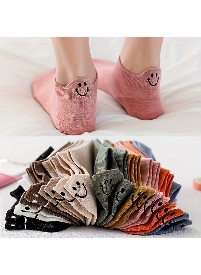 Zeemey Female cartoon smile invisible boat socks - 10 pairs set. Multi-color breathable short socks. Perfect for daily wear and prevents socks from coming off - Image 2