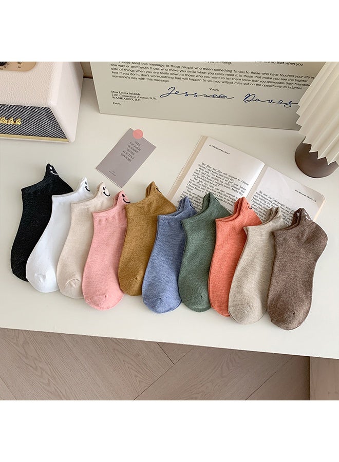 Zeemey Female cartoon smile invisible boat socks - 10 pairs set. Multi-color breathable short socks. Perfect for daily wear and prevents socks from coming off - Image 3