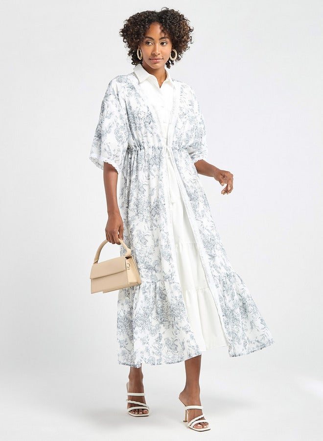 سبلاش فيڤ فستان سادة متعدد الطبقات بياقة عادية مع سترة طويلة بطبعات زهور - Image 2