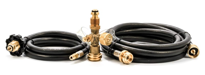 Camco Propane Brass 4 Port Tee- Comes with 5ft and 12ft Hoses, Allows for Connection Between Auxiliary Propane Cylinder and Propane Appliances (59123), Black - Image 4