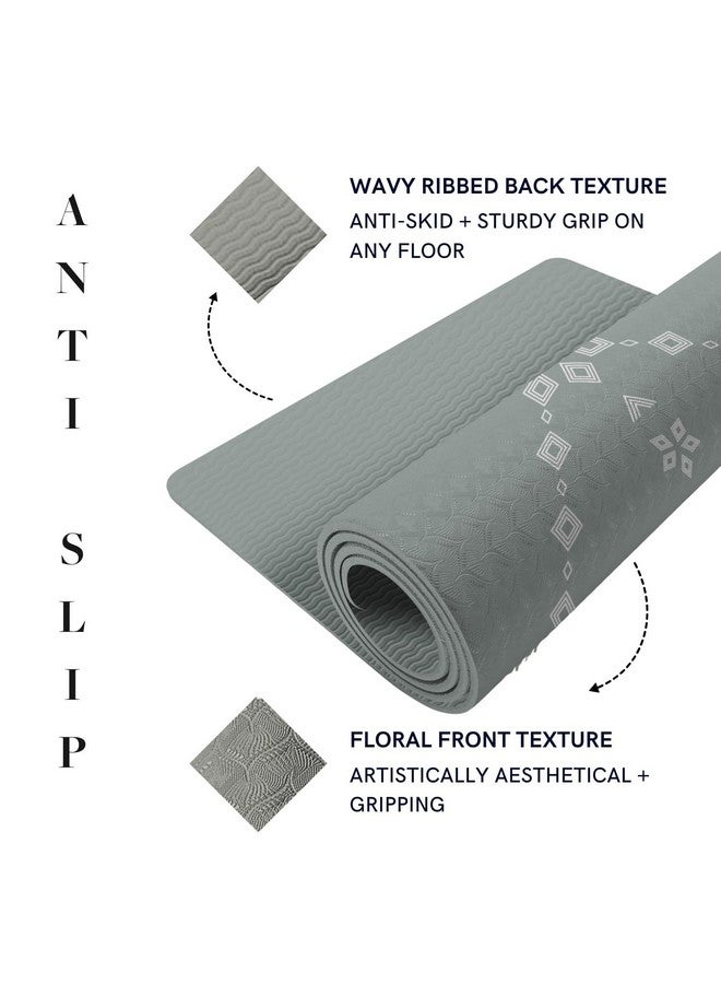 ThinkArtDecor Think Art Decor Alignment Yoga Mat for Women, Men, Kids, 6mm Thick TPE Mat with Strap, Dual textured for Anti-Slip, Durable Exercise Mat for Home Workout, Gym*, Meditation (24X72 inch, Silver Grey) - Image 5